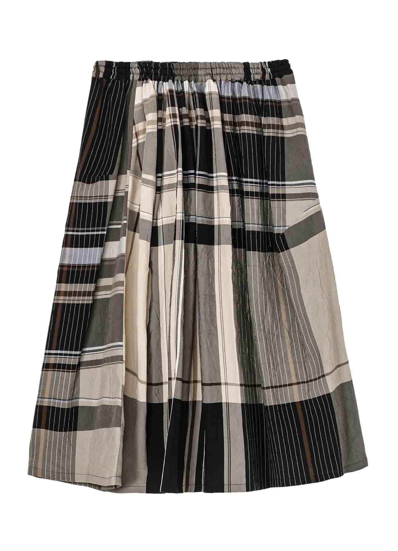 RAYON WRINKLED PLAID SKIRT