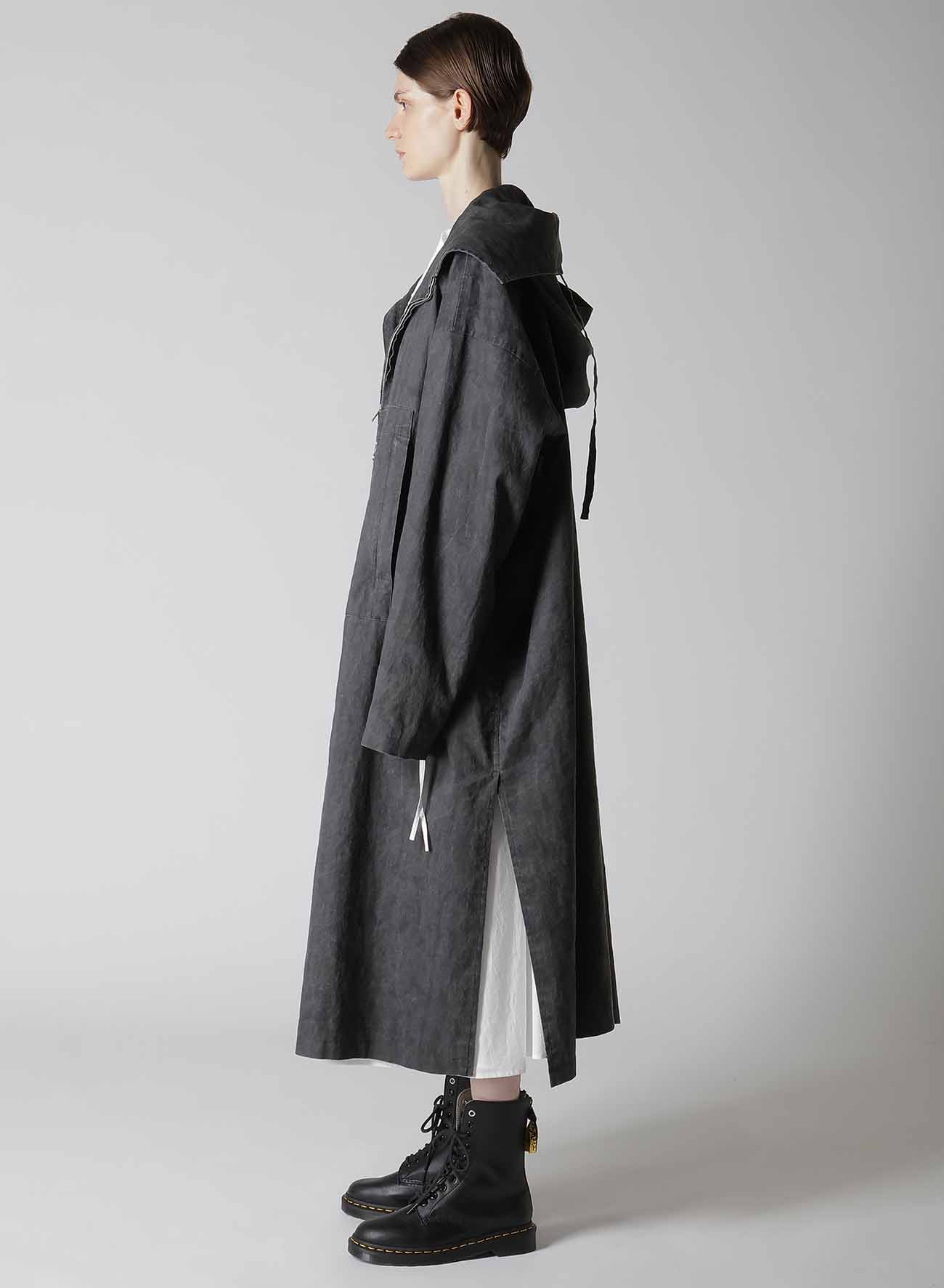 RAMIE/NYLON PIGMENT COATING BIG ANORAK COAT