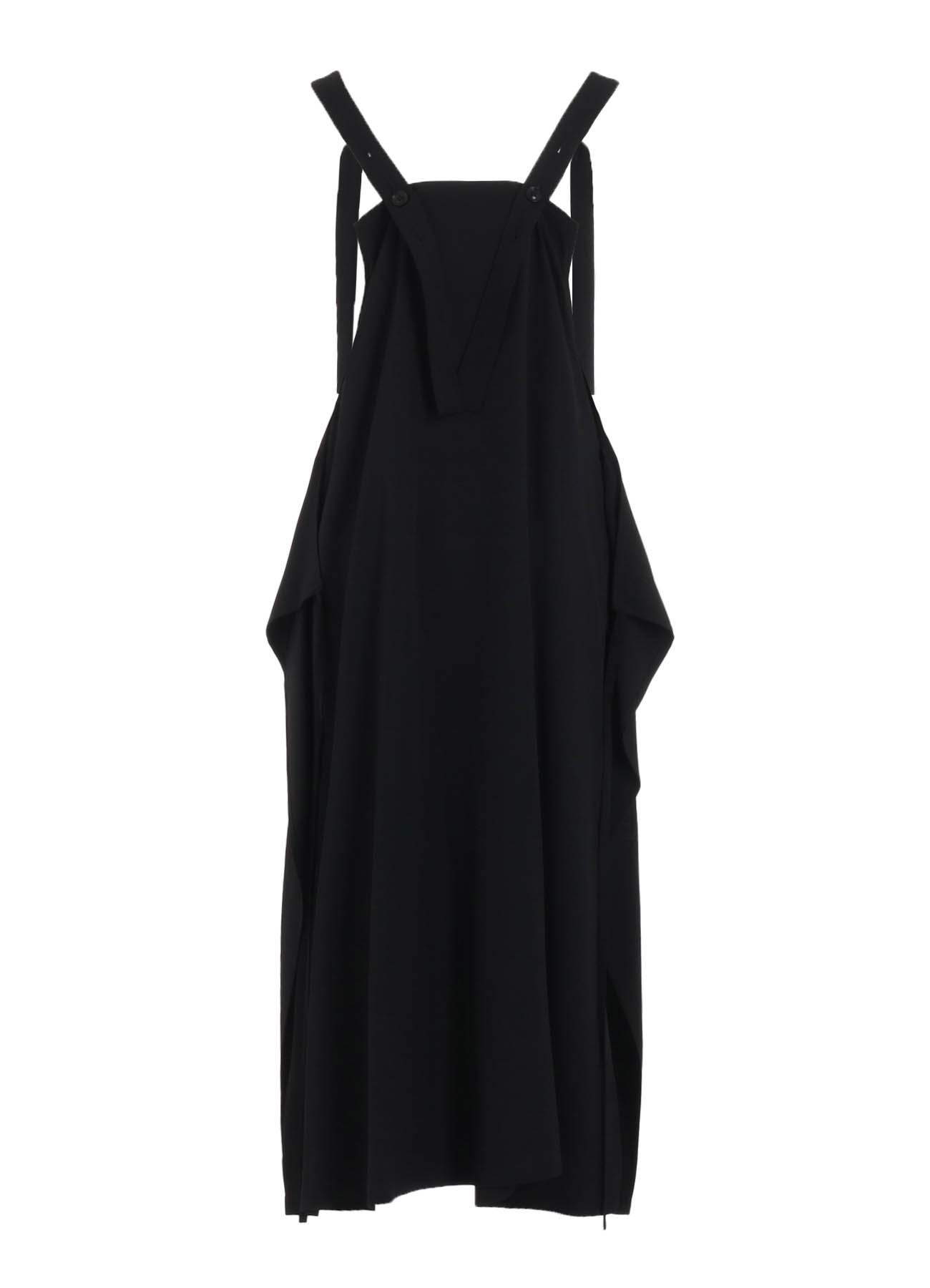 WOOL GABARDINE SIDE BUTTON SHOULDER STRAP DRESS