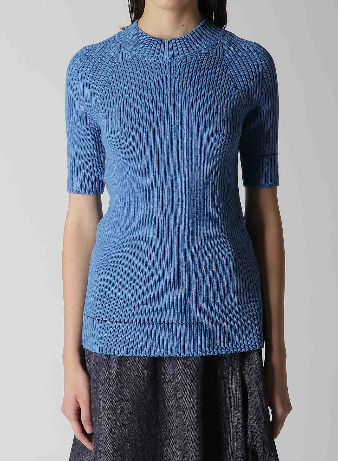 RIB STITCH TWISTED HALF SLEEVE RIB PULLOVER