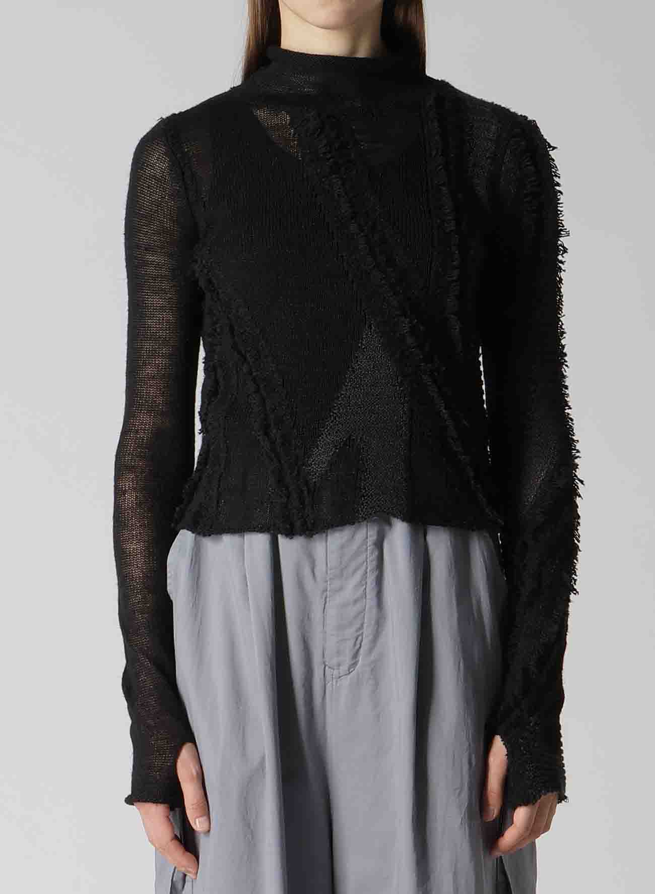 SHEER INTERSIA JACQUARD HIGH NECK SHORT PULLOVER