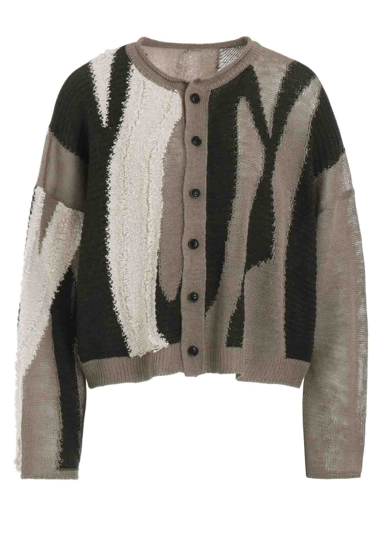 SHEER INTERSIA JACQUARD CREW NECK RELAXED CARDIGAN