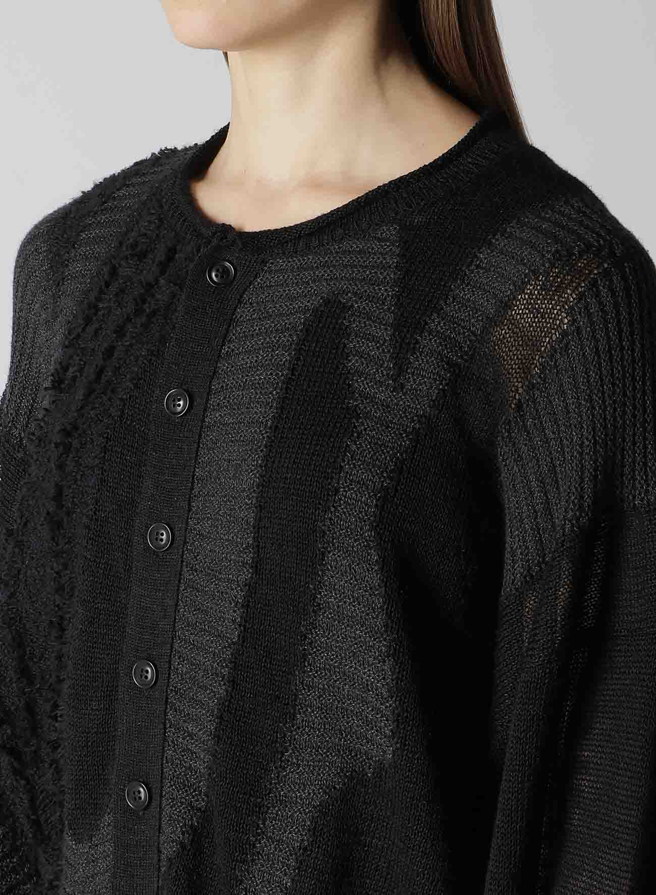 SHEER INTERSIA JACQUARD CREW NECK RELAXED CARDIGAN