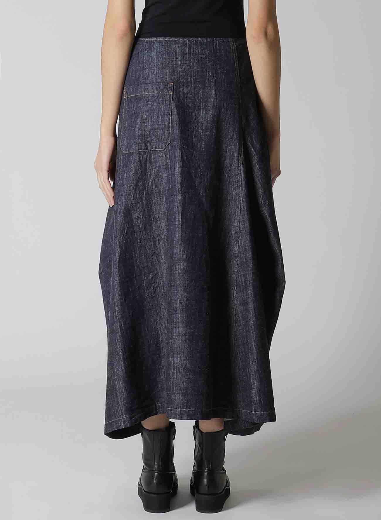 8OZ DENIM PANEL TUCKED FLARE SKIRT