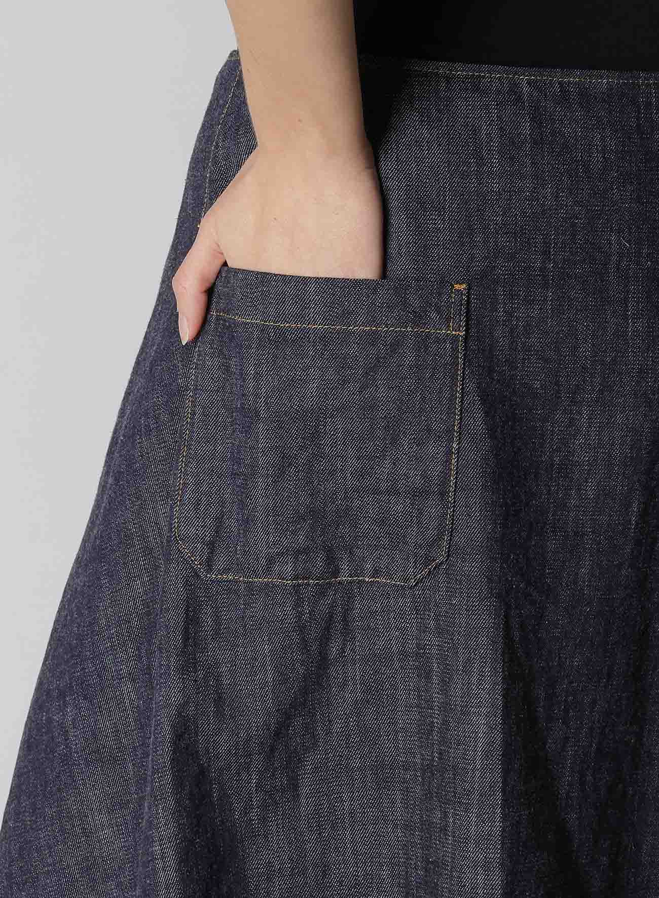 8OZ DENIM PANEL TUCKED FLARE SKIRT