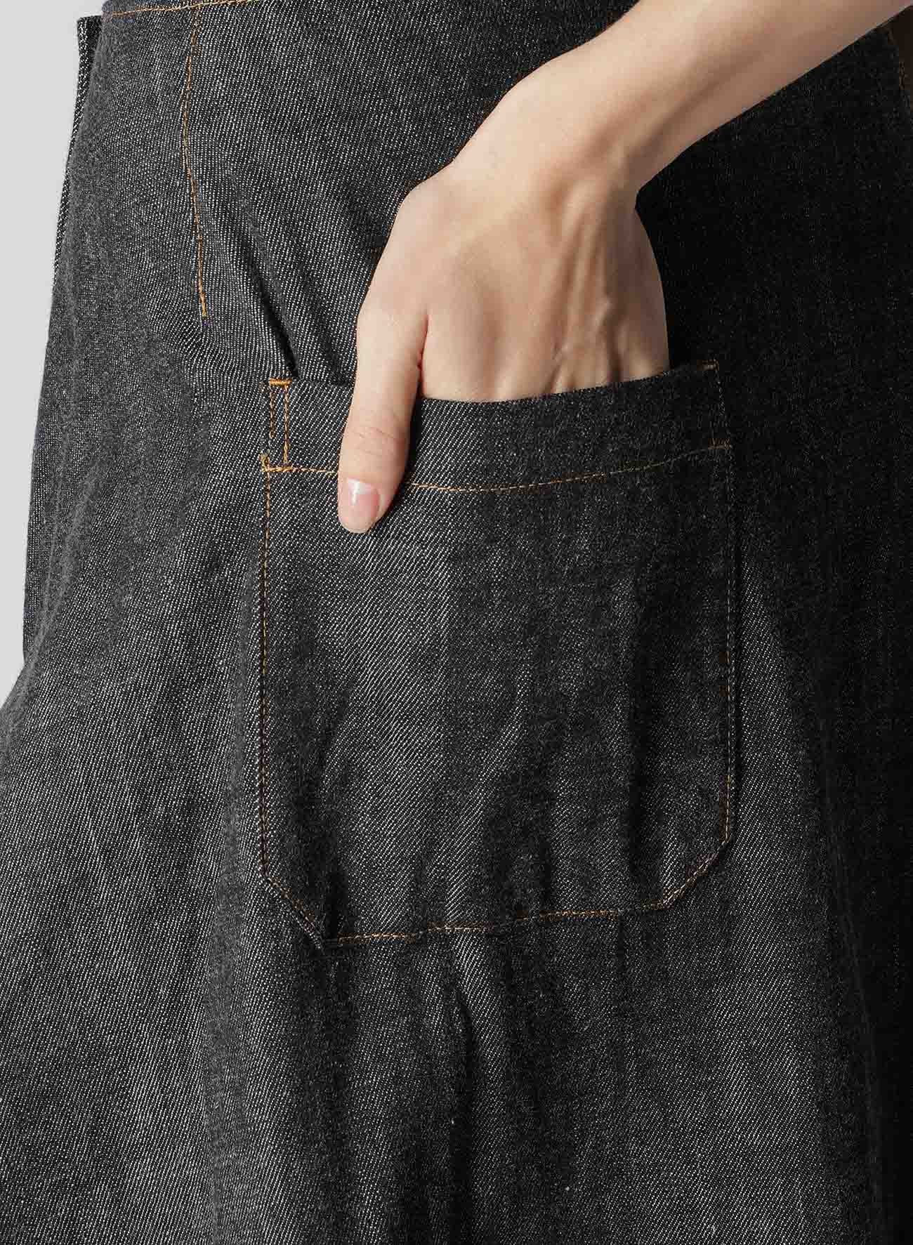 8OZ DENIM PANEL TUCKED FLARE SKIRT