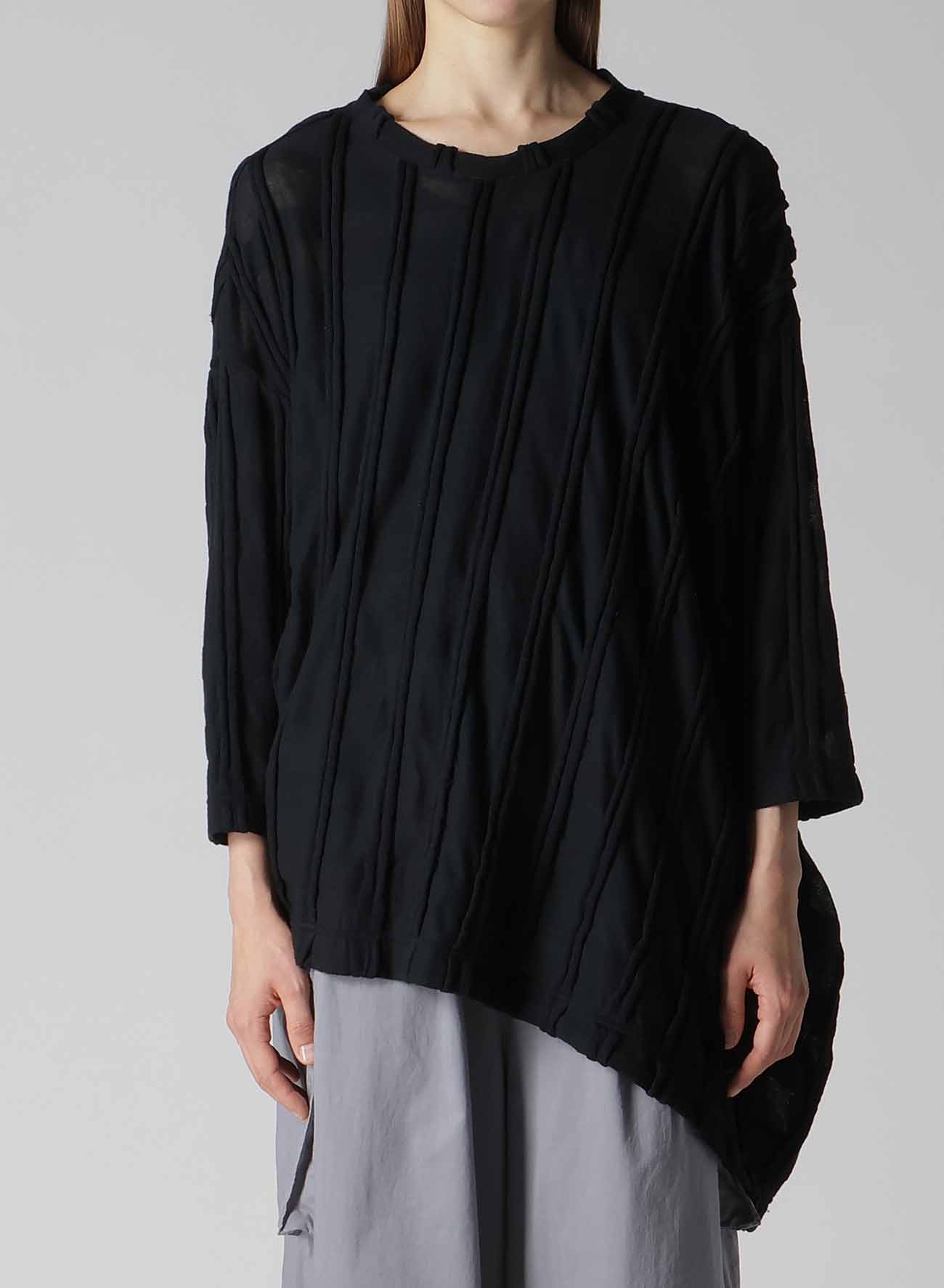 CHECK CUT JACQUARD ASYMMETRIC DRAPE T