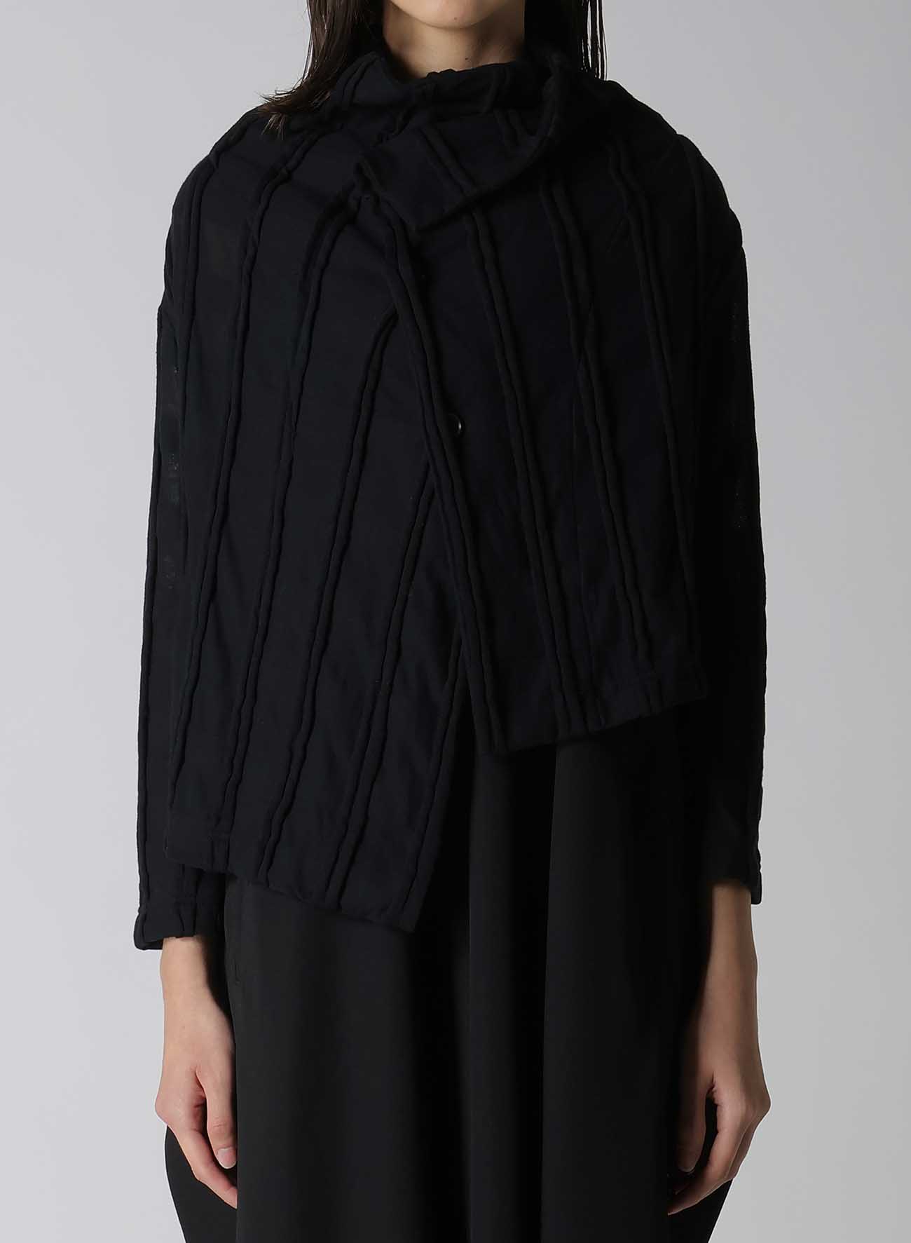 CHECK CUT JACQUARD CROPPED ASYMMETRIC JACKET