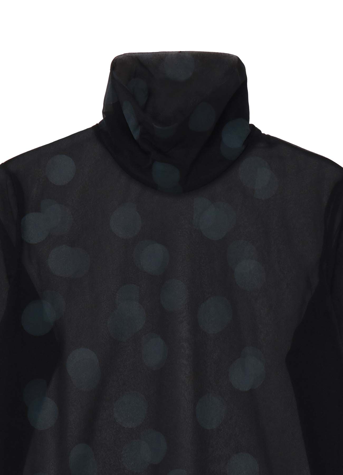 GAUZE JERSEY DOT PRINT HIGH NECK LONG SLEEVE T