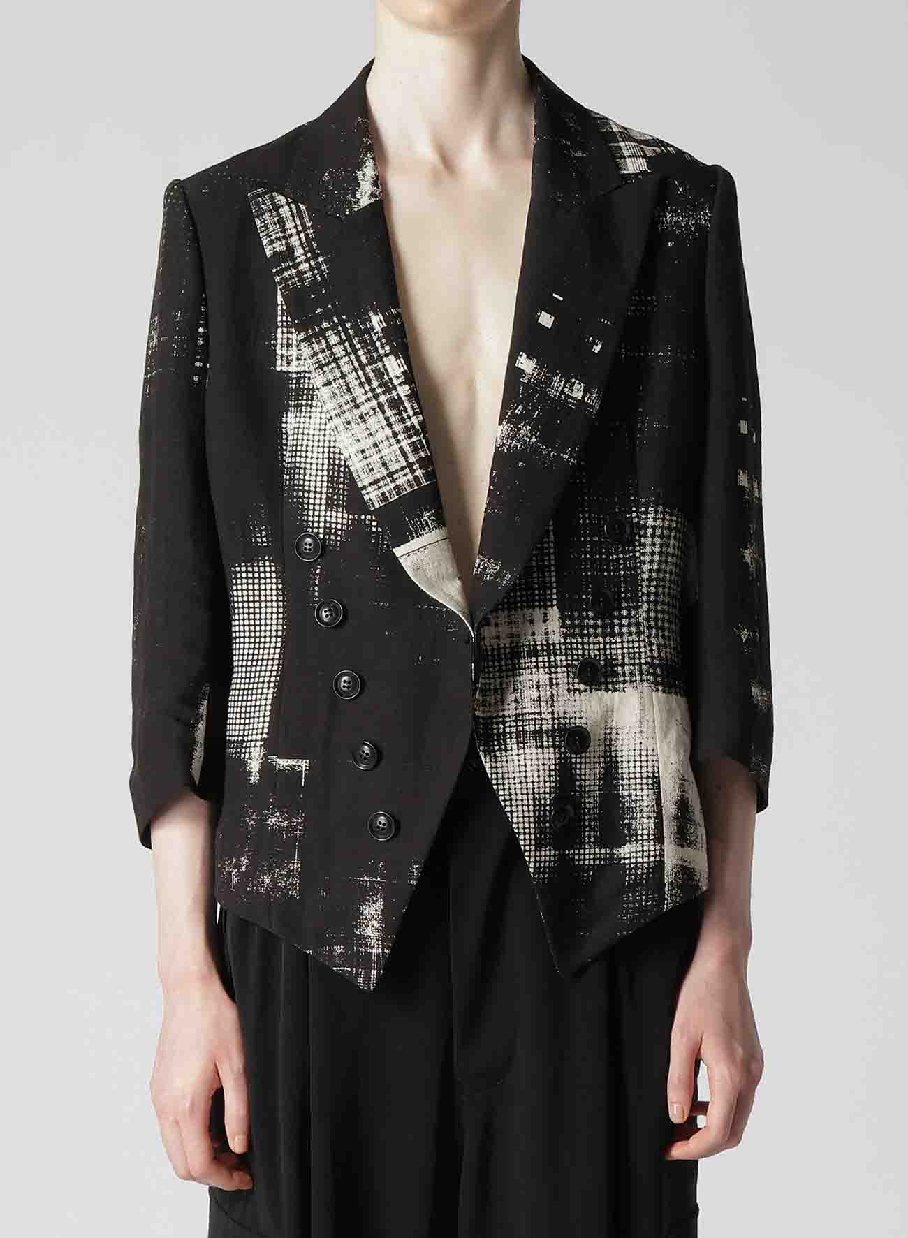 COPIED CHECKED PRINT CROPPED SLEEVE TAIL JACKET