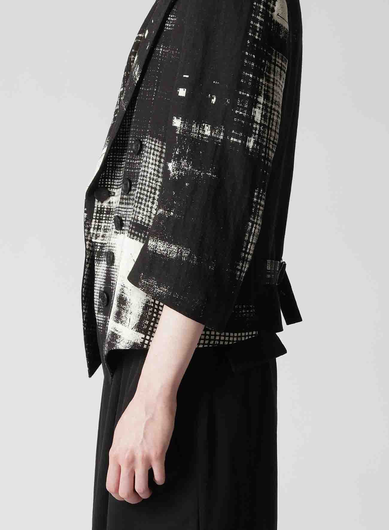 COPIED CHECKED PRINT CROPPED SLEEVE TAIL JACKET