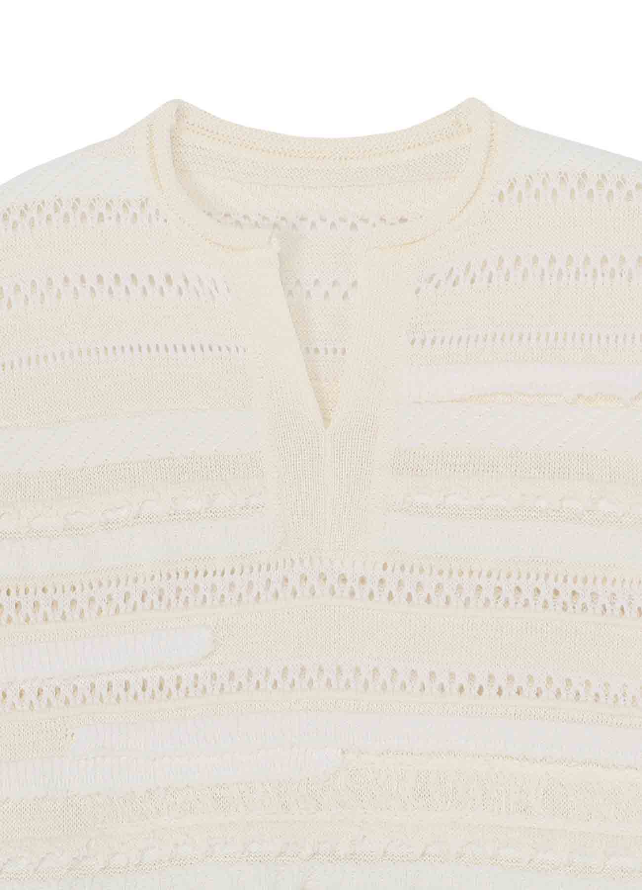 STRIPE OPENWORK ASYMMETRIC LONG SLEEVE PULLOVER