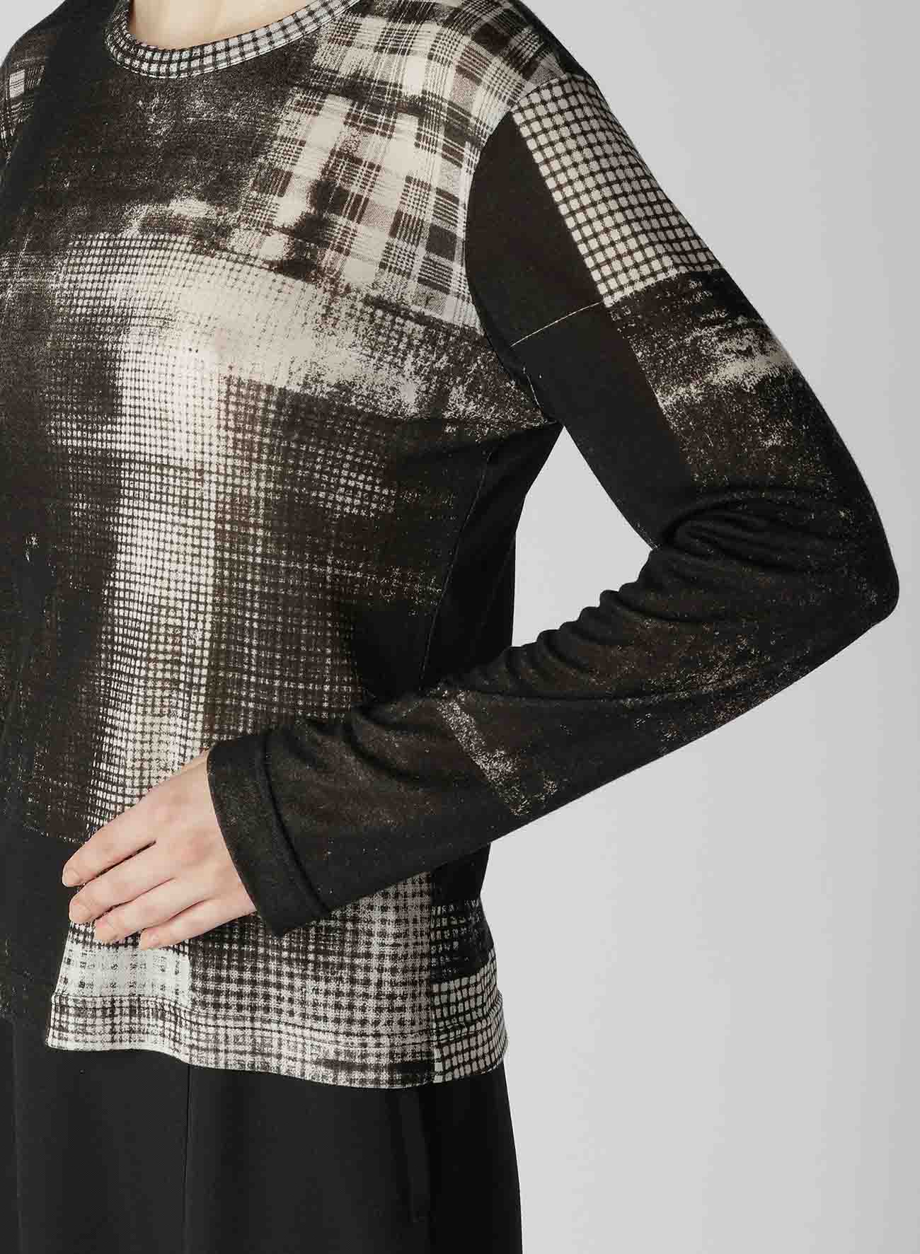 CHECKED PRINT ROUND NECK LONG SLEEVE T-SHIRT
