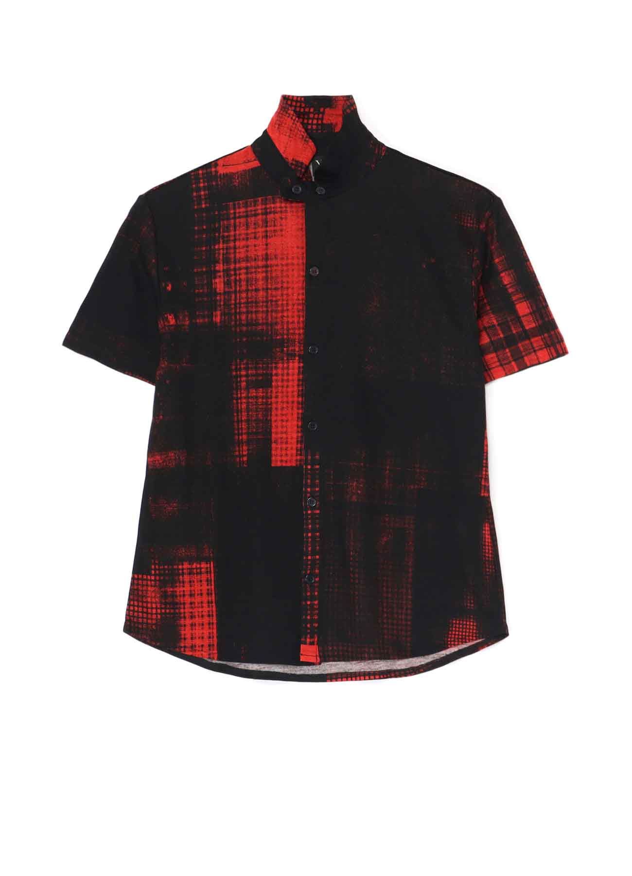 CHECKED PRINT ROUND COLLER HARF SLEEVE SHIRT