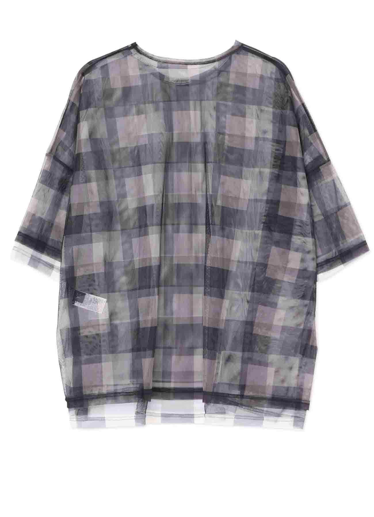 DOUBLE LAYER PLAID PRINT TULLE OVER SIZED T