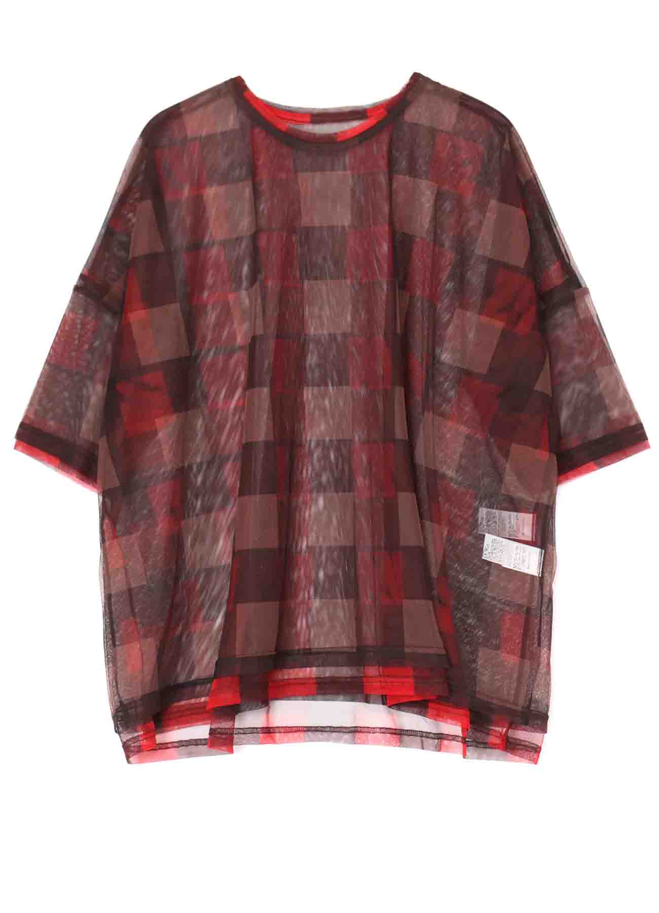 DOUBLE LAYER PLAID PRINT TULLE OVER SIZED T