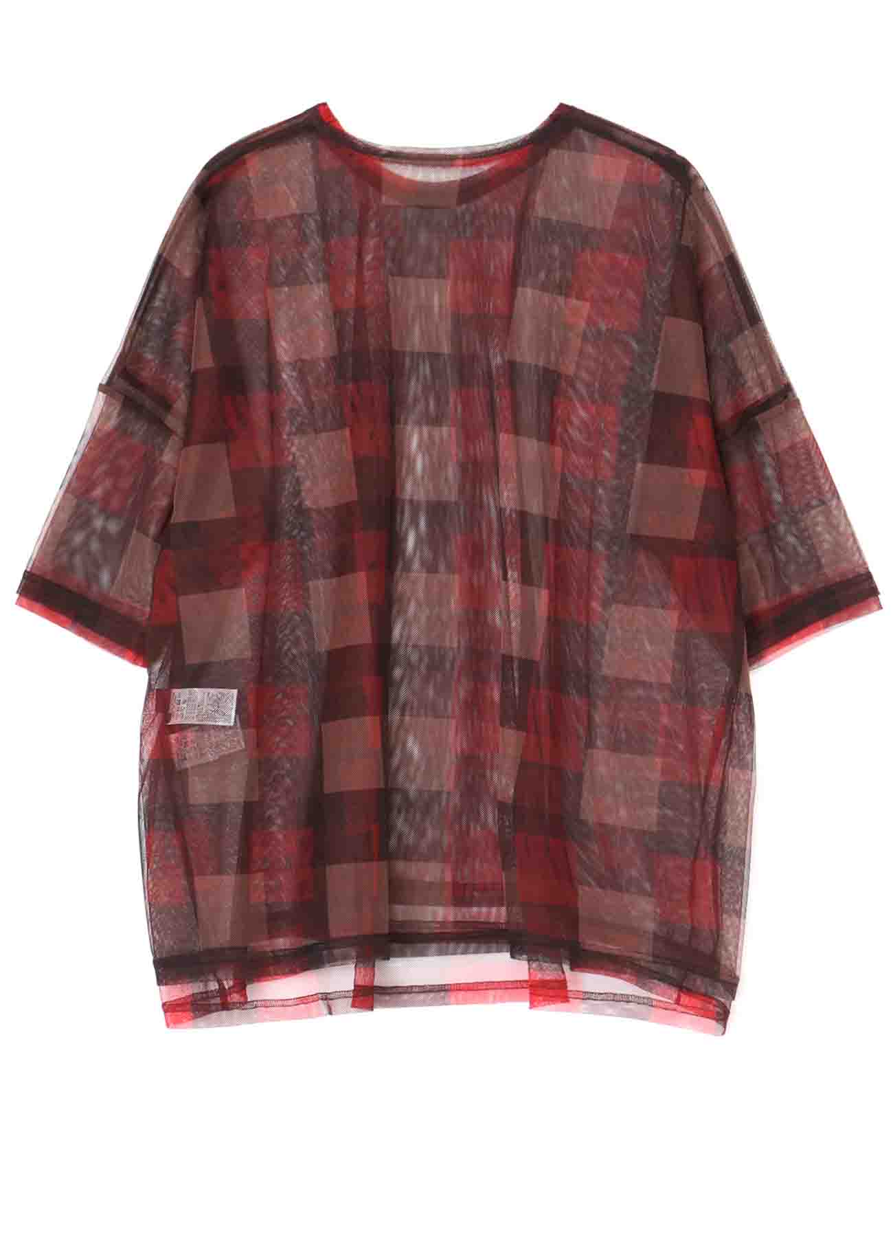 DOUBLE LAYER PLAID PRINT TULLE OVER SIZED T