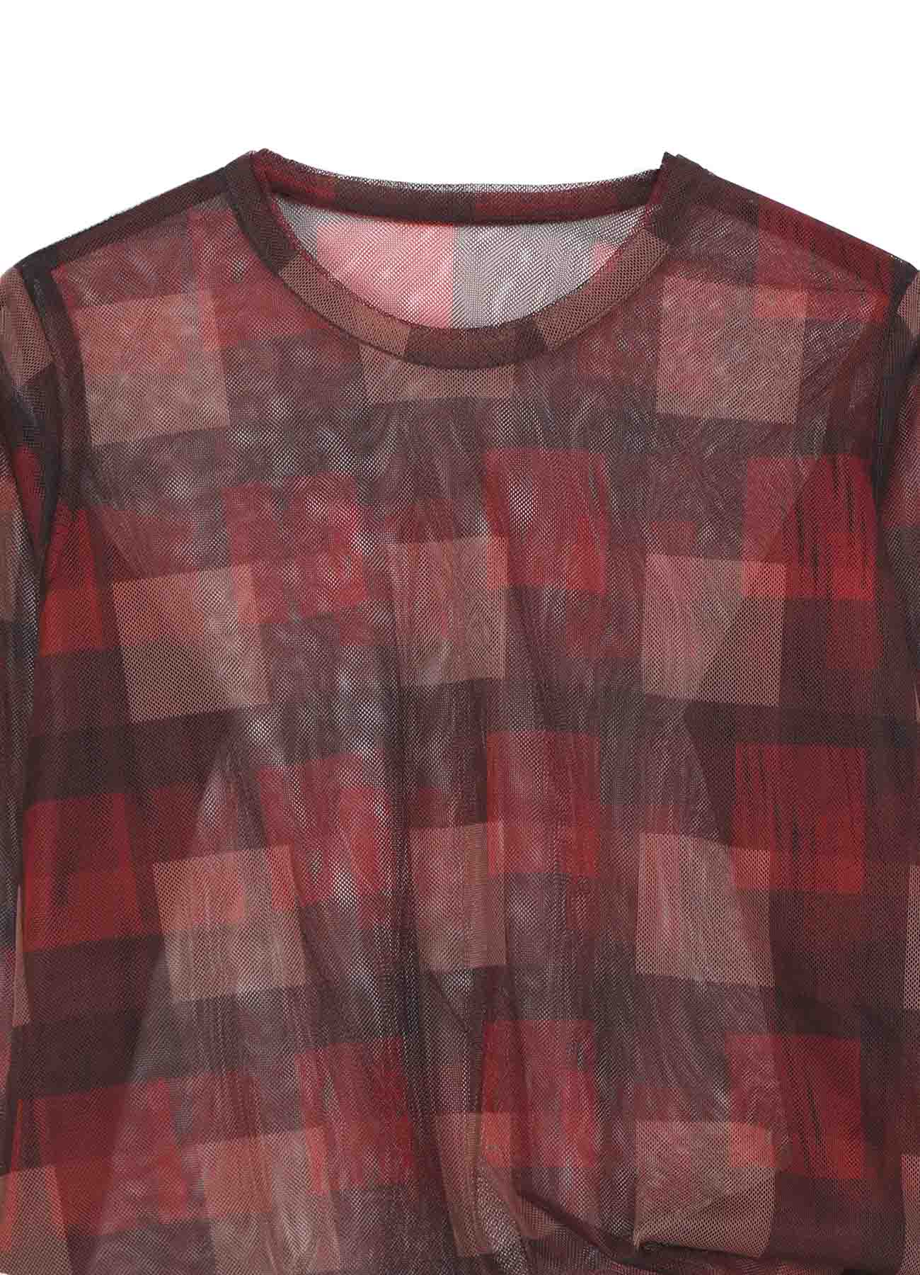 DOUBLE LAYER PLAID PRINT TULLE LONG SLEEVE T