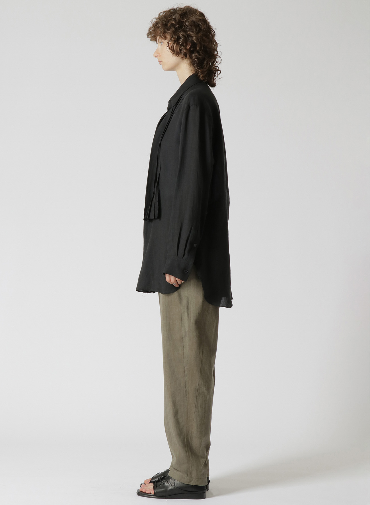 LINEN/CELLULOSE LAWN SHIRT WITH PLEATS