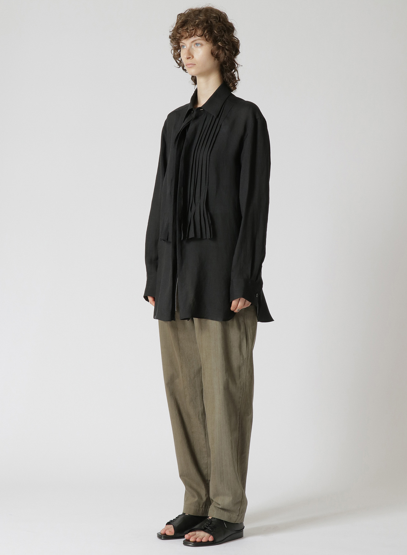 LINEN/CELLULOSE LAWN SHIRT WITH PLEATS
