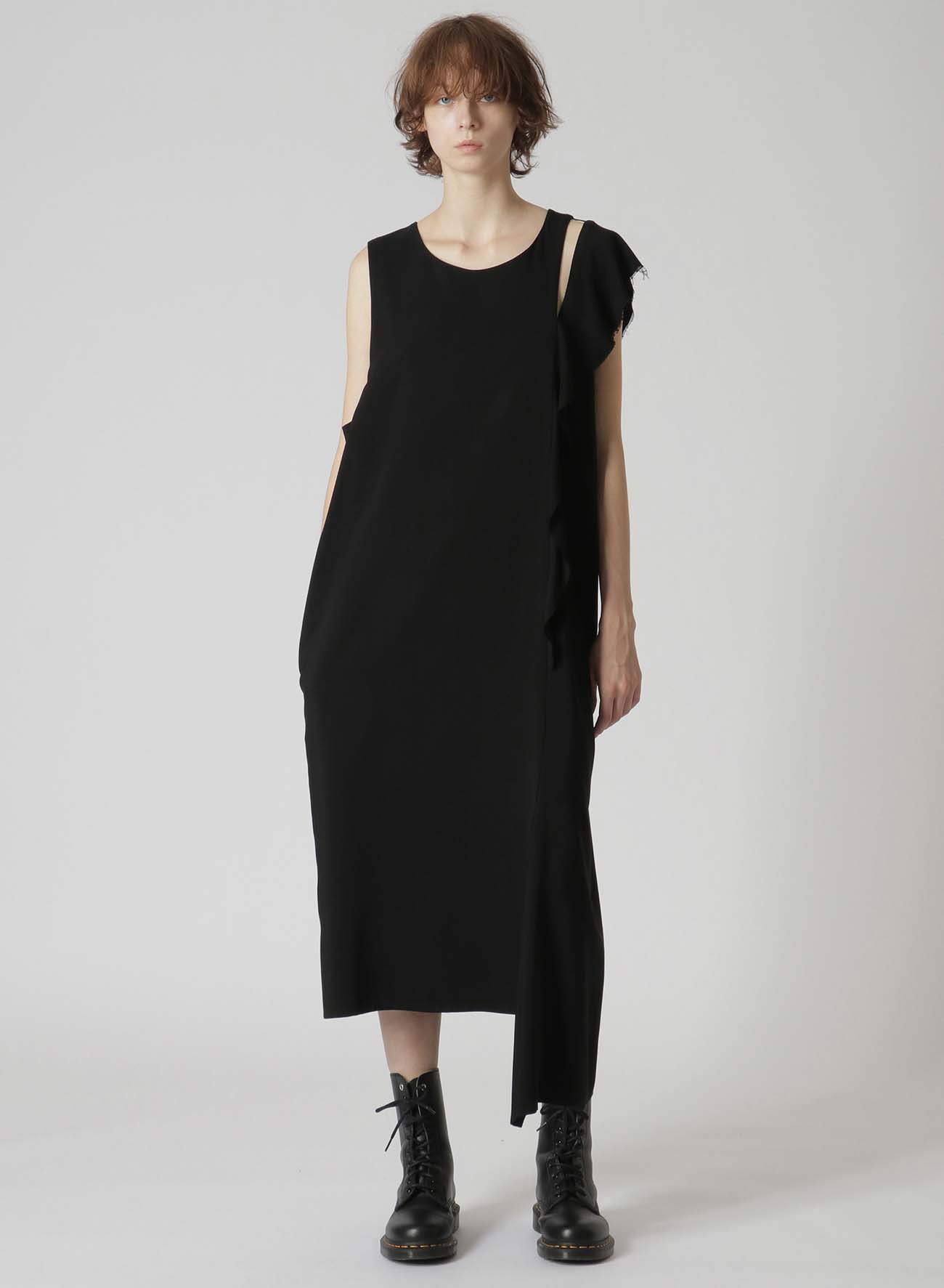 CUPRA RAYON HARD-TWISTED GABARDINE LEFT FRILL ASYMMETRY DRESS