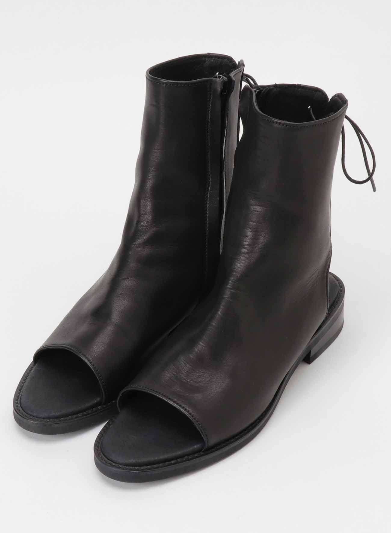 SOFT SMOOTH LEATHER OPEN TOE ONE HEEL BOOTS