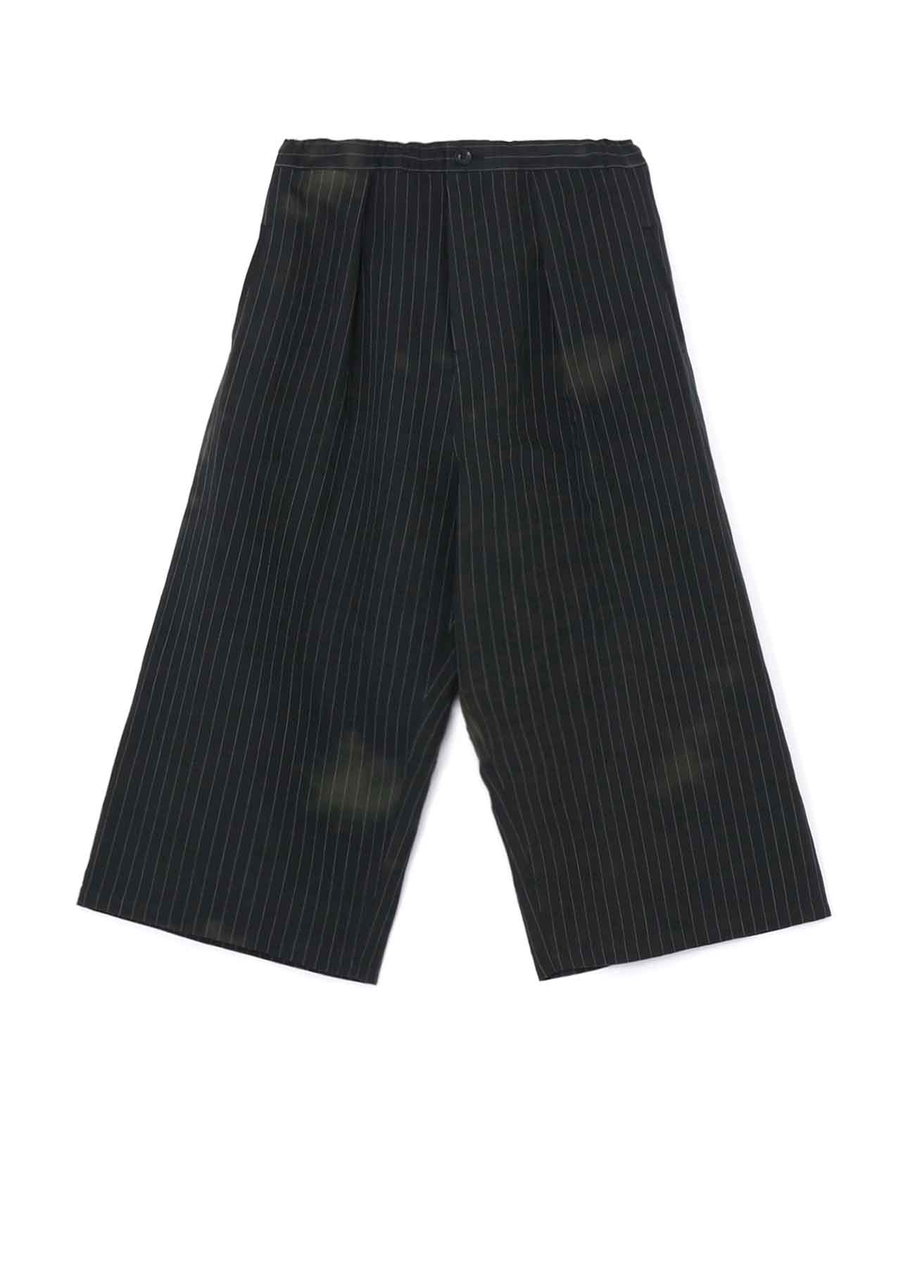 LINEN COTTON PIN-STRIPED UNEVEN DYEING FRONT TUCK WIDE PANTS