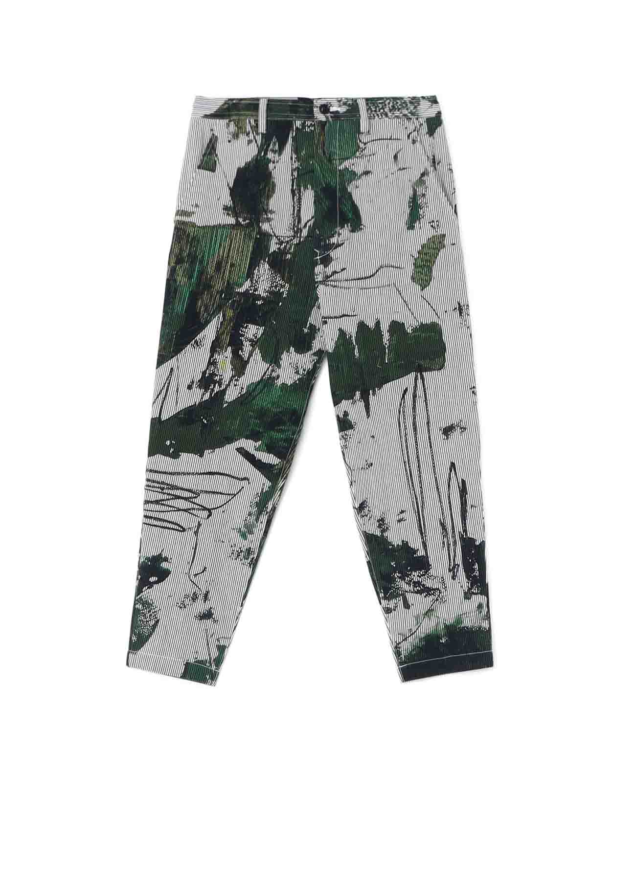 COTTON HICKORY ABSTRACT PAINT WAIST STRING SLIM PANTS