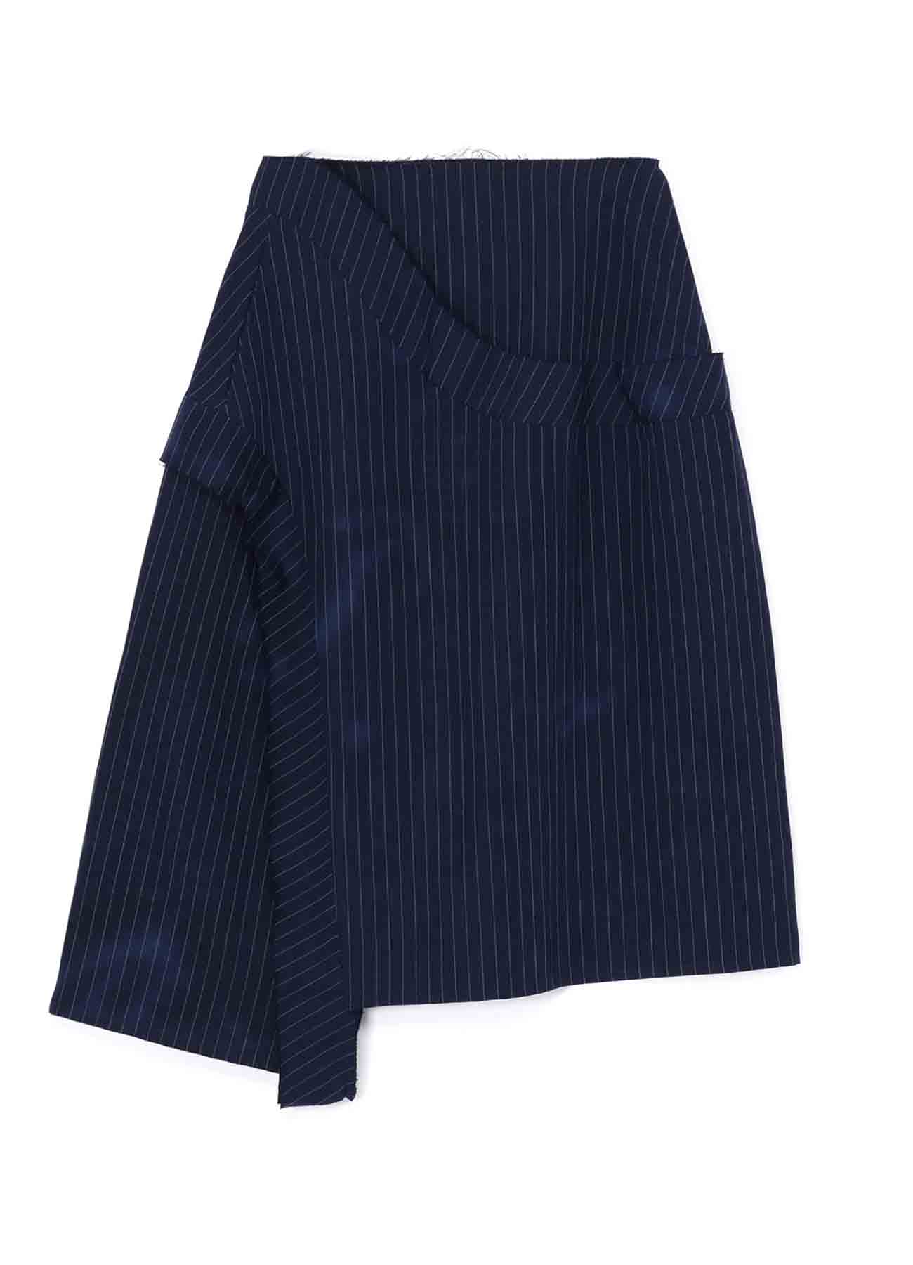 LINEN COTTON PIN-STRIPED UNEVEN DYEING PANELLED FLARE SKIRT