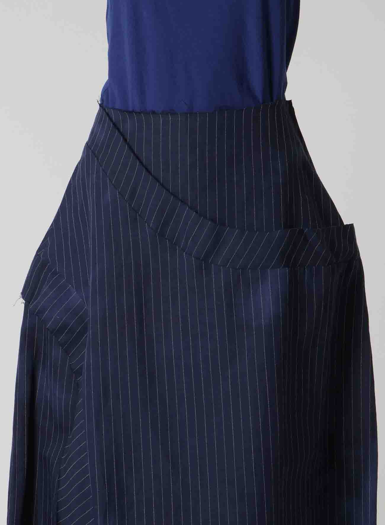 LINEN COTTON PIN-STRIPED UNEVEN DYEING PANELLED FLARE SKIRT