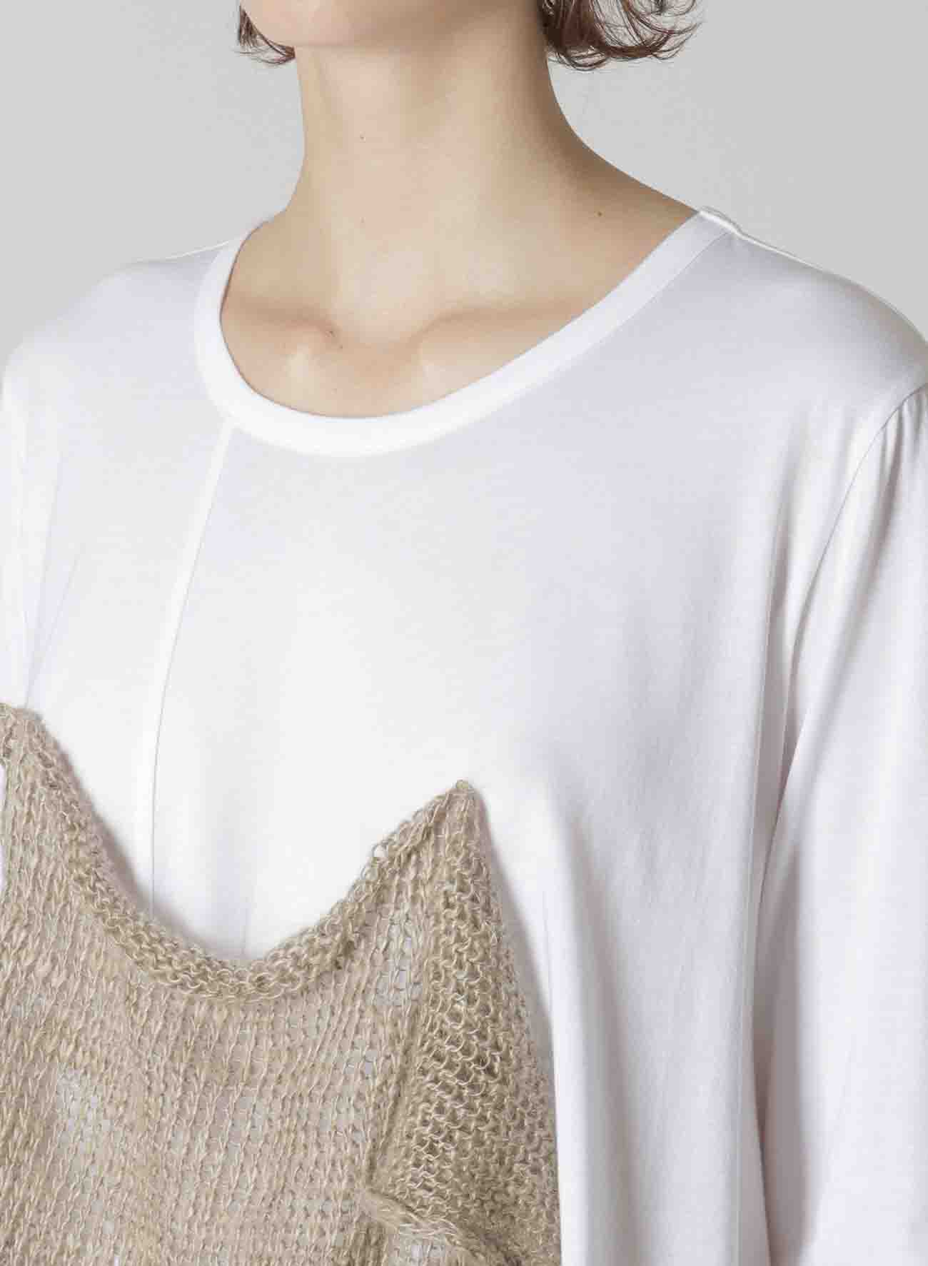 COTTON SOFT PLAIN STITCHI x LINEN KNIT COMBINATION LONG SLEEVES T