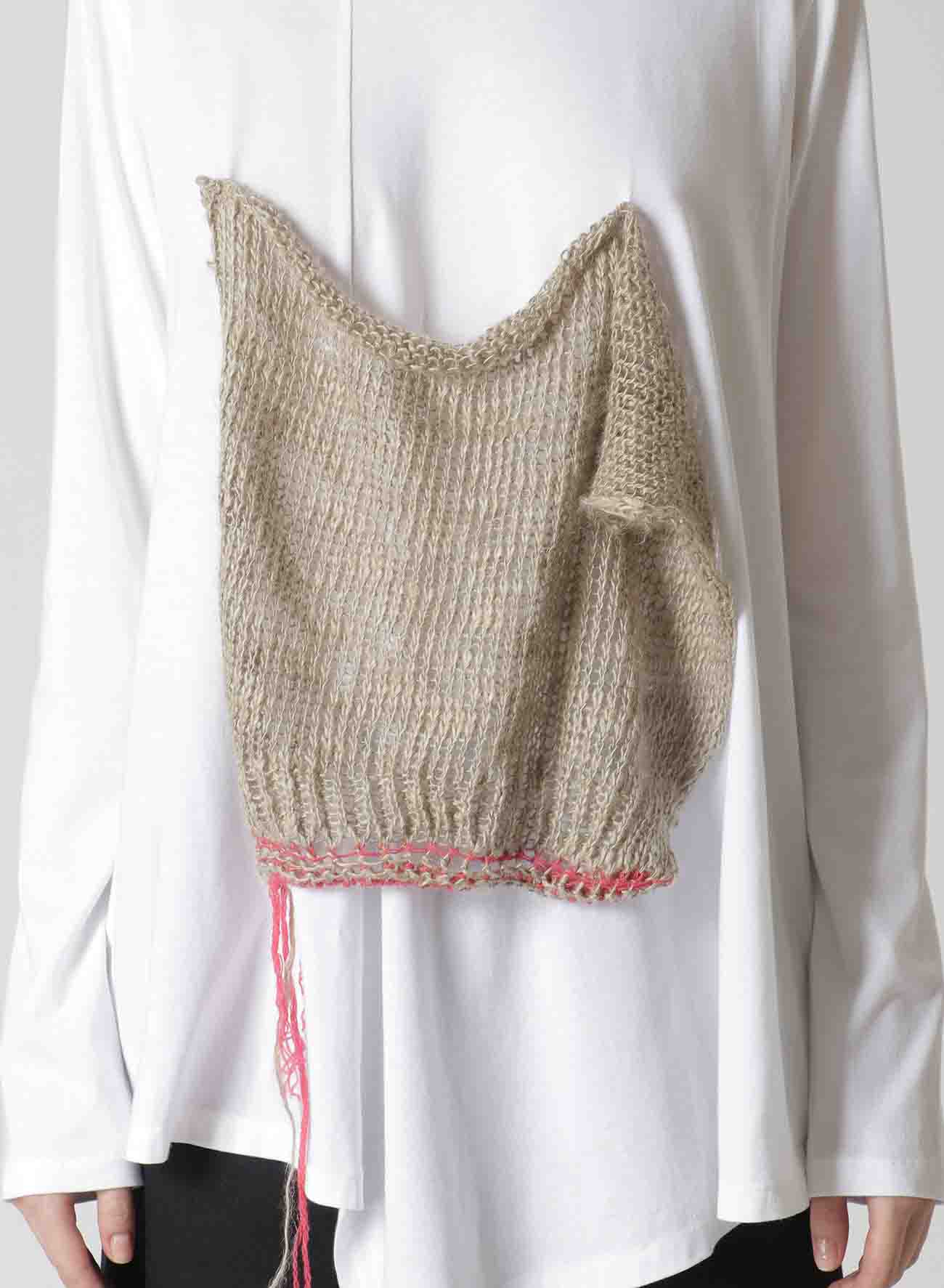 COTTON SOFT PLAIN STITCHI x LINEN KNIT COMBINATION LONG SLEEVES T